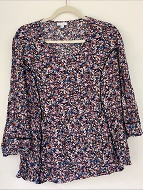 J. Jill Womens Pink Multi Floral V-Neck Tunic XL